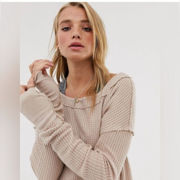 Free People North Shore Thermal Top Sand NWT size M - Picture 4 of 12